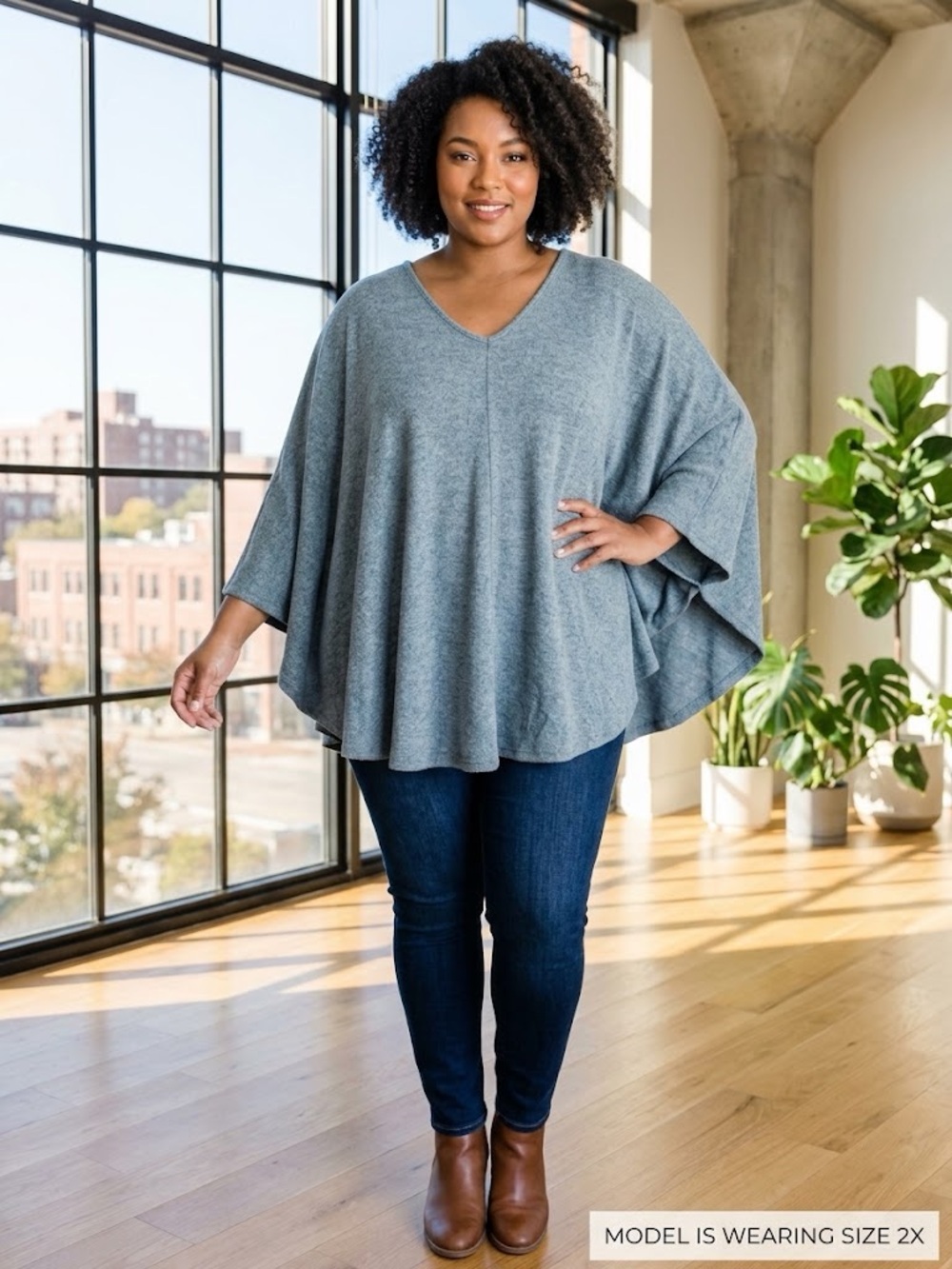 Dusty Teal Soft V Neck Tunic Top